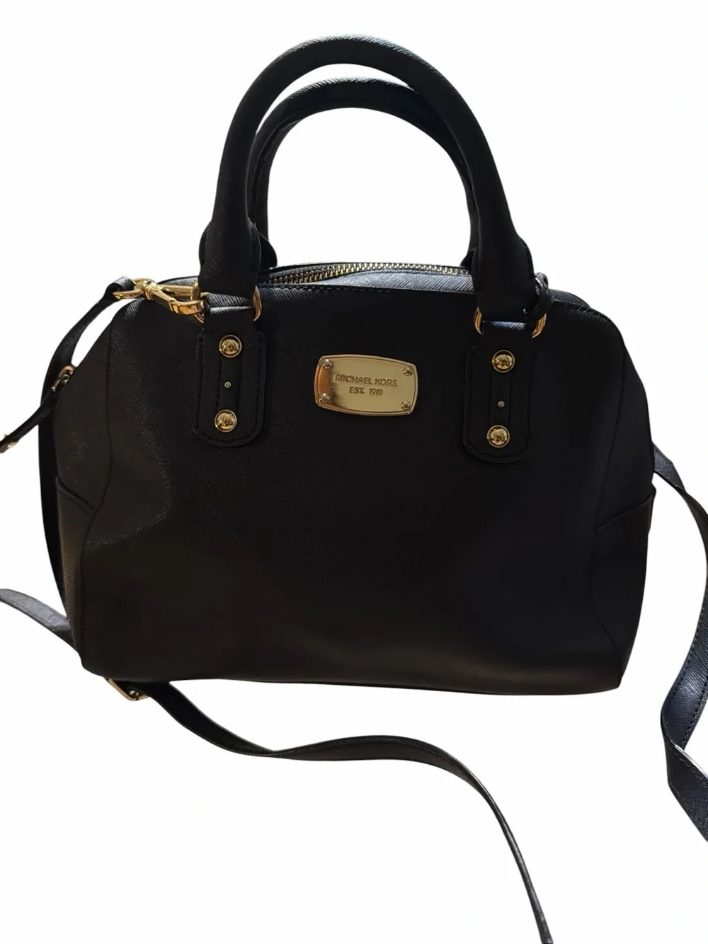 Michael Kors Black Leather Satchel with Gold Hardware